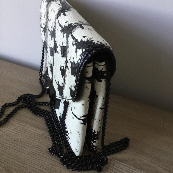 Loeffler Randall Clutch Handbag Black and White Snakeskin Embossed Leather - Picture 2 of 8
